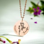 Gepersonaliseerde Geboorte Bloem Schijf Ketting met Gegraveerde Naam Moederdag Verjaardag GIft voor Vrouwen