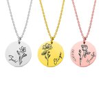 Gepersonaliseerde Geboorte Bloem Schijf Ketting met Gegraveerde Naam Moederdag Verjaardag GIft voor Vrouwen