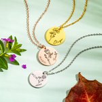 Gepersonaliseerde Geboorte Bloem Schijf Ketting met Gegraveerde Naam Moederdag Verjaardag GIft voor Vrouwen