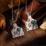 Personalized Western Boho Style Cow Tag Turquoise Necklace with Engraved Text Photo Birthday Anniversary Gift for Cowgirl Cow Lovers