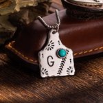 Personalized Western Boho Style Cow Tag Turquoise Necklace with Engraved Text Photo Birthday Anniversary Gift for Cowgirl Cow Lovers
