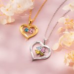 Collier en Cœur Personnalisé avec 1-8 Prénoms Gravés et Pierres de Naissance Collier d'Argent pour Maman Cadeau Anniversaire Fête des Mères