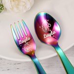 Personalised Dinosaur & Fantasy Unicorn Cutlery Gift Set with Name Food Grade Stainless Steel Cutlery Set for Kitchen Kids