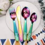 Personalised Dinosaur & Fantasy Unicorn Cutlery Gift Set with Name Food Grade Stainless Steel Cutlery Set for Kitchen Kids