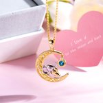 Custom Moon Mother & Child Elephant Necklace with Birthstone