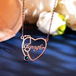 Collier en Cœur avec Prénom Année Pierre de Naissance Personnalisés Pendentif de Stéthoscop pour Infirmière Cadeau Remise des Diplômés