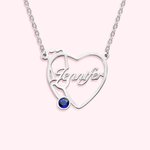 Collier en Cœur avec Prénom Année Pierre de Naissance Personnalisés Pendentif de Stéthoscop pour Infirmière Cadeau Remise des Diplômés