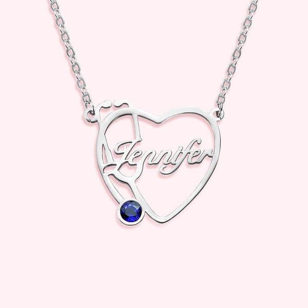 Collier en Cœur avec Prénom Année Pierre de Naissance Personnalisés Pendentif de Stéthoscop pour Infirmière Cadeau Remise des Diplômés