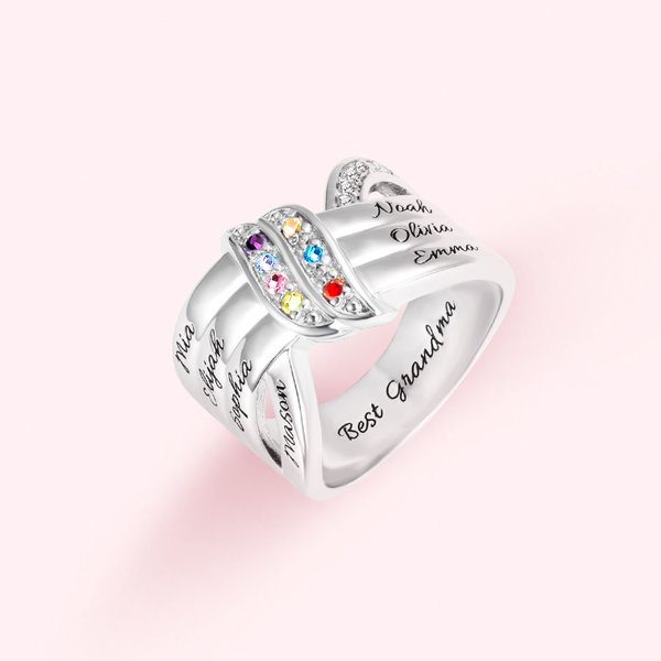 Anello personalizzato con 1-8 nomi, pietra di nascita della famiglia Regalo di compleanno di Natale per la mamma e la nonna