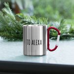 Tasse de Camping Personnalisée avec Motif Texte et Poignée Mousqueton Cadeau pour Campeurs Randonneurs et Amoureux de Plein Air