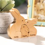 Personalised Wooden Family Bunnies Puzzle Cuddling Rabbits Tabletop Decoration with Engraved Names Easter Birthday Gift for Kids Family