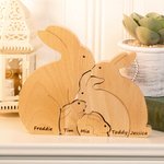 Personalised Wooden Family Bunnies Puzzle Cuddling Rabbits Tabletop Decoration with Engraved Names Easter Birthday Gift for Kids Family