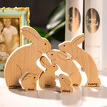 Personalised Wooden Family Bunnies Puzzle Cuddling Rabbits Tabletop Decoration with Engraved Names Easter Birthday Gift for Kids Family
