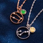 Collier Personnalisé avec Pierre de Naissance et Constellation Collier Zodiaque Cadeau d'Anniversaire Noël Saint-Valentin pour Elle Mère