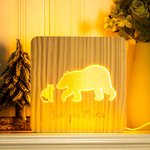 Veilleuse en Bois Personnalisée avec Texte Gravure Veilleuse Mère et Enfant Ours ou Éléphant Cadeau Familial pour Enfant