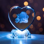 Personalizado 3D Corazón Foto Cristal Grabado con Base de Luz LED