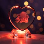 Personalizado 3D Corazón Foto Cristal Grabado con Base de Luz LED