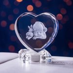 Personalizado 3D Corazón Foto Cristal Grabado con Base de Luz LED