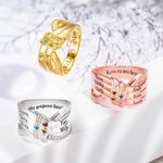 Personlig Ribbon Knot Ring med 1-8 födelsestenar och graverade namn Zirkon Familjesmycken Mors dag Födelsedagspresent till mamma mormor