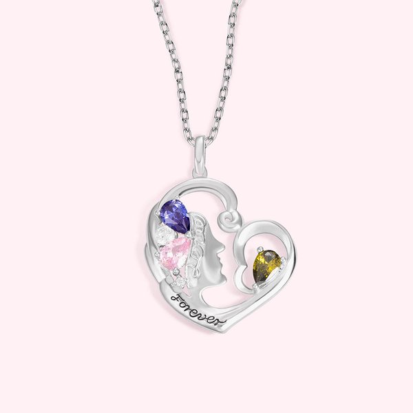 Custom Birthstone Mom & Baby Heart Necklace