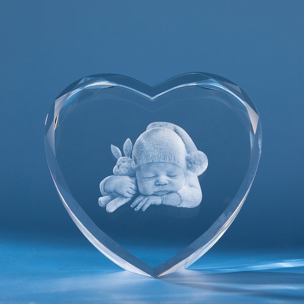 Personalised 3D Heart Photo Crystal Engraving with LED Light Base