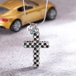 Custom Racing Zwart & Wit Geruite Vlag Kruis Ketting