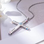 Cross Necklace for Women with Kid's Name & Birthstone