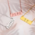 Collier à Personnaliser avec Fleur de Naissance Collier Rectangulaire Cadeau Anniversaire Saint-Valentin pour Famille Mère