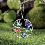Collier en Argent pour Femme Personnalisé avec 1-9 Papillons sur Arbre Généalogique Cadeau Fête des Mères
