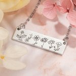 Collier à Personnaliser avec Fleur de Naissance Collier Rectangulaire Cadeau Anniversaire Saint-Valentin pour Famille Mère