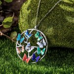 Collier en Argent pour Femme Personnalisé avec 1-9 Papillons sur Arbre Généalogique Cadeau Fête des Mères