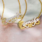 Collier Personnalisé avec Prénom avec Pierres Inscrustées Plaque de Prénom Bicolore Cadeau Anniversaire pour Ami