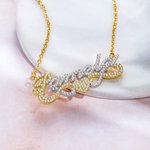 Collier Personnalisé avec Prénom avec Pierres Inscrustées Plaque de Prénom Bicolore Cadeau Anniversaire pour Ami