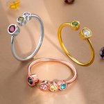 Anello minimalista aperto con pietre di nascita impilate su ordinazione