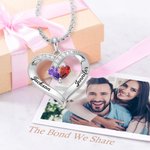 Personalized Forever Together Heart Pendant Sterling Silver Necklace with Double Birthstones and Engraved Names Valentine's Day Gift for Women
