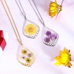 Collier Personnalisé Fleur de Naissance Collier en Goutte Fleur Séchée Cadeau Anniversaire Saint-Valentin Fête des Mère pour Elle