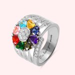 Bague en Argent Sterling Personnalisée avec 1 à 8 Noms Textes Gravés et Pierres de Naissance Cadeau Anniversaire pour Femme