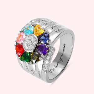 Bague en Argent Sterling Personnalisée avec 1 à 8 Noms Textes Gravés et Pierres de Naissance Cadeau Anniversaire pour Femme