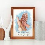 Peinture Décorative Personnalisée avec Noms Texte 3-5 Mains de Style Aquarelle Décoration Murale pour Famille Cadeau Naissance Bébé Fête des Pères
