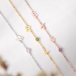 Bracelet de Nom Personnalisé avec Initiale et Pierre de Naissance Cadeau d'Anniversaire Noël Saint-Valentin pour Elle Mère Soeur