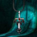 Personalised Wing Dragon Wrapped Sword Necklace with Birthstone Gothic Cross Pendant Jewellery Birthday Gift for Rock Punk Lovers