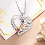 Collier pour Maman Personnalisé avec Pierre de Naissance et 1-6 Prénoms des Enfants Cadeau Fête des Mères