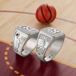 Personalised Engraved Sterling Silver Basketball Birthstone Ring with Name & Number Father's Day Birthday Gift for Father Sport Lovers