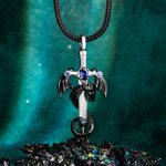 Personalised Wing Dragon Wrapped Sword Necklace with Birthstone Gothic Cross Pendant Jewellery Birthday Gift for Rock Punk Lovers