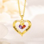 Personalized Forever Together Heart Pendant Sterling Silver Necklace with Double Birthstones and Engraved Names Valentine's Day Gift for Women