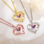 Personalised Forever Together Heart Pendant Sterling Silver Necklace with Double Birthstones and Engraved Names Valentine's Day Gift for Women