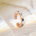 Bague Ajustable Personnalisée avec Pierre de Naissance Anneau Yeux Maléfiques Cadeau pour Femme