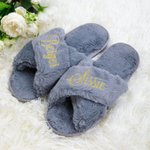 Personalised Bride Bridesmaid Cross Band Fluffy Slide Slippers with Name Bachelorette Hen Party Bridal Shower Weeding Gift for Women