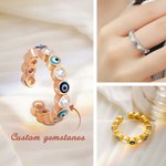 Bague Ajustable Personnalisée avec Pierre de Naissance Anneau Yeux Maléfiques Cadeau pour Femme