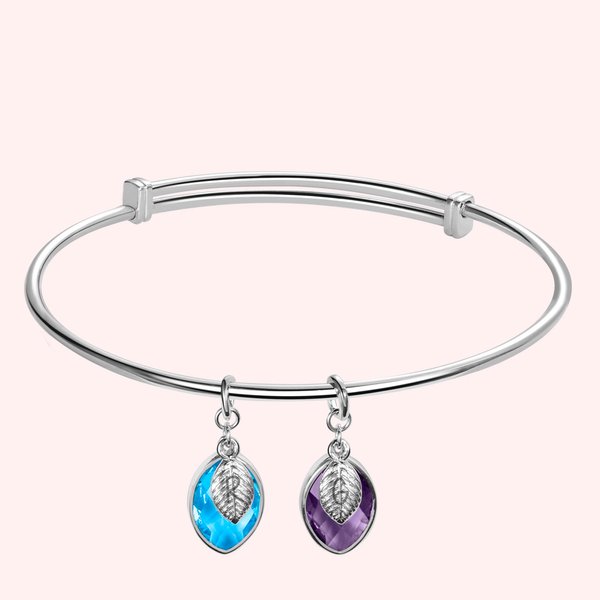 Pulsera Mamá con Hojas Personalizadas Piedras de Nacimiento e Iniciales